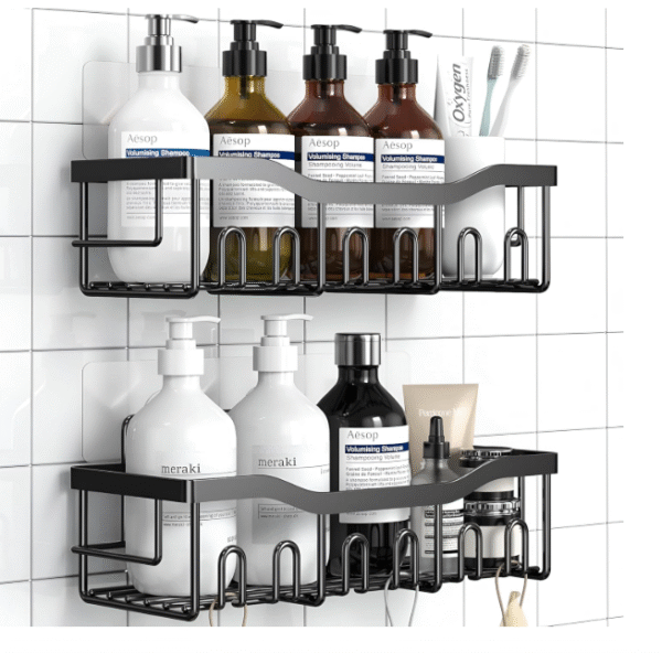 Homeor Self Adhesive Bathroom Shelf I Wall Mounted Bathroom Organizer I Shower Caddy Shelf Organizer Rack I Multifunctional Bathroom Rack for Bathroom, Living Room & Kitchen Accessories, Pack of 2