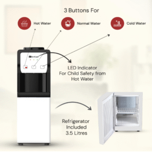 BonKaso Hot, Cold and Normal Water Dispenser with Refrigerator Black/White