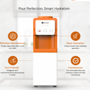 BonKaso Hot, Cold and Normal Water Dispenser with Refrigerator Orange/White