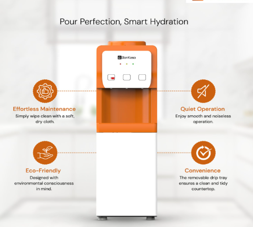 BonKaso Hot, Cold and Normal Water Dispenser with Refrigerator Orange/White