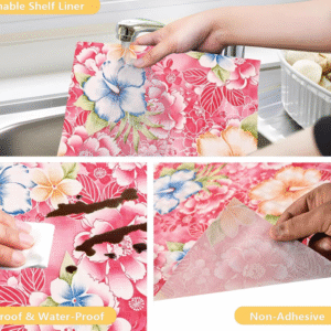 Kuber Industries 5 Meters Waterproof & Durable Kitchen Mats for Shelf Liner Roll | Wipeable Fridge Sheets for Shelves Cabinet Drawer | Flower Print - Red