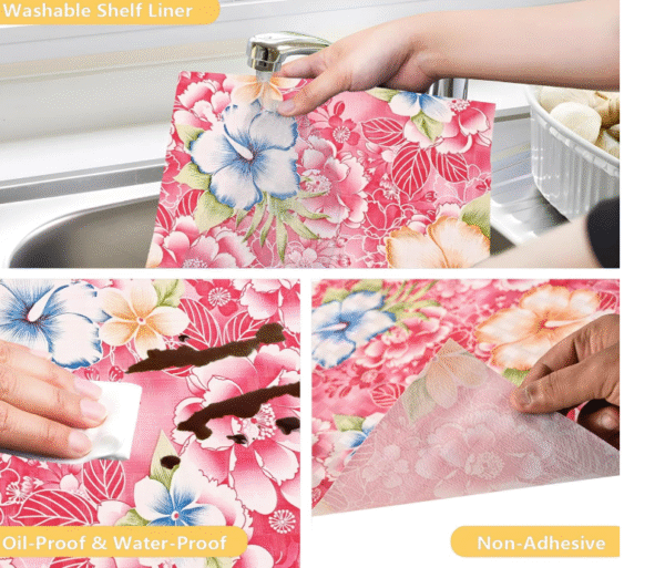Kuber Industries 5 Meters Waterproof & Durable Kitchen Mats for Shelf Liner Roll | Wipeable Fridge Sheets for Shelves Cabinet Drawer | Flower Print - Red