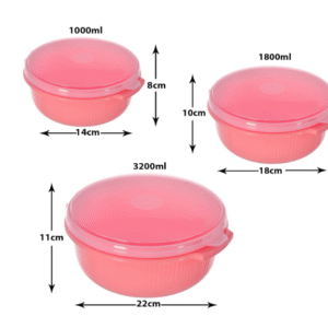 Heart Home Food Grade, Microwave & Freezer Safe Plastic Bowls, Food Storage Container Set with Lid, Set of 3 (3200ml, 1800ml, 1000ml) (Pink)-46KHH0144