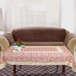 Heart Home Leaf Design Cotton 4 Seater Center Table Cover 40"x60"(Pink)-HHEART15497