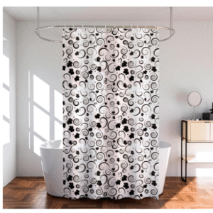 Kuber Industries Shower Curtain | 7 Feet | Bathroom Shower Curtain | AC Curtains | PVC Waterproof Window Curtain | Curtains for Bathtub | 8 Rings Curtain | 3D Spiral | Black