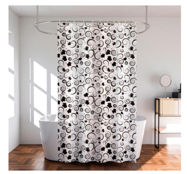 Kuber Industries Shower Curtain | 7 Feet | Bathroom Shower Curtain | AC Curtains | PVC Waterproof Window Curtain | Curtains for Bathtub | 8 Rings Curtain | 3D Spiral | Black