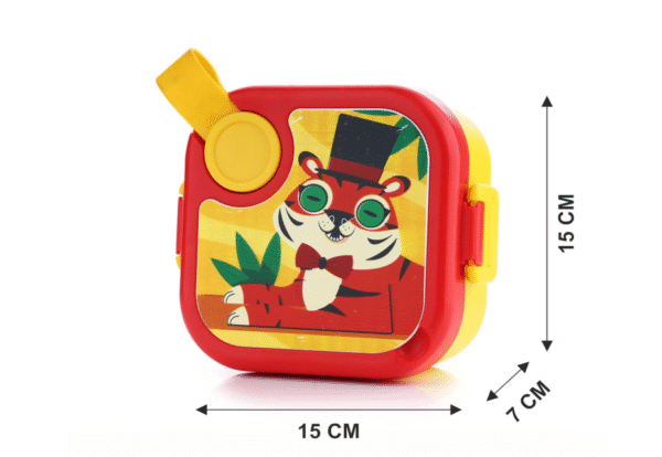 Homeor Stainless Steel Box with Spoon, Tiffin Box for Kids, Airtight BPA Free & Leakproof Lunch Box, Steel Box for School Girls and Boys, Snacks Tiffin for Kids, 500 ML, Red & Yellow