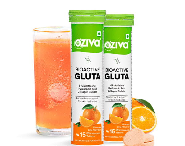 OZiva Bioactive Glutathione Tablets for Radiant Skin - 30 Effervescent Tablets (Pack of 2) | L-Glutathione, Lycopene, Vitamin C for Skin Glow & Anti-Pigmentation | Orange.