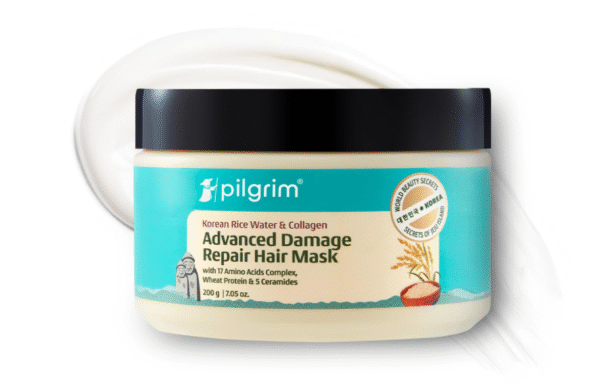 Pilgrim Korean Rice Water & Collagen Advanced Damage Repair Mask – 200Gm | Deep Repair for Dry, Frizzy & Damaged Hair | With 17 Amino Acids, Wheat Protein & Ceramides | Paraben-Free | For Women & Men