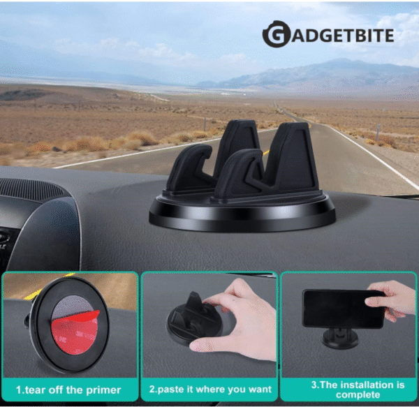 Car Mobile Holder for Dashboard Universal 360 Degree Rotation Phone Stand for Car Anti Slip Silicone Mount For Car With Adhesive Cup Strong Grip Mount Single Hand Use Shockproof Build Car Mobile Stand